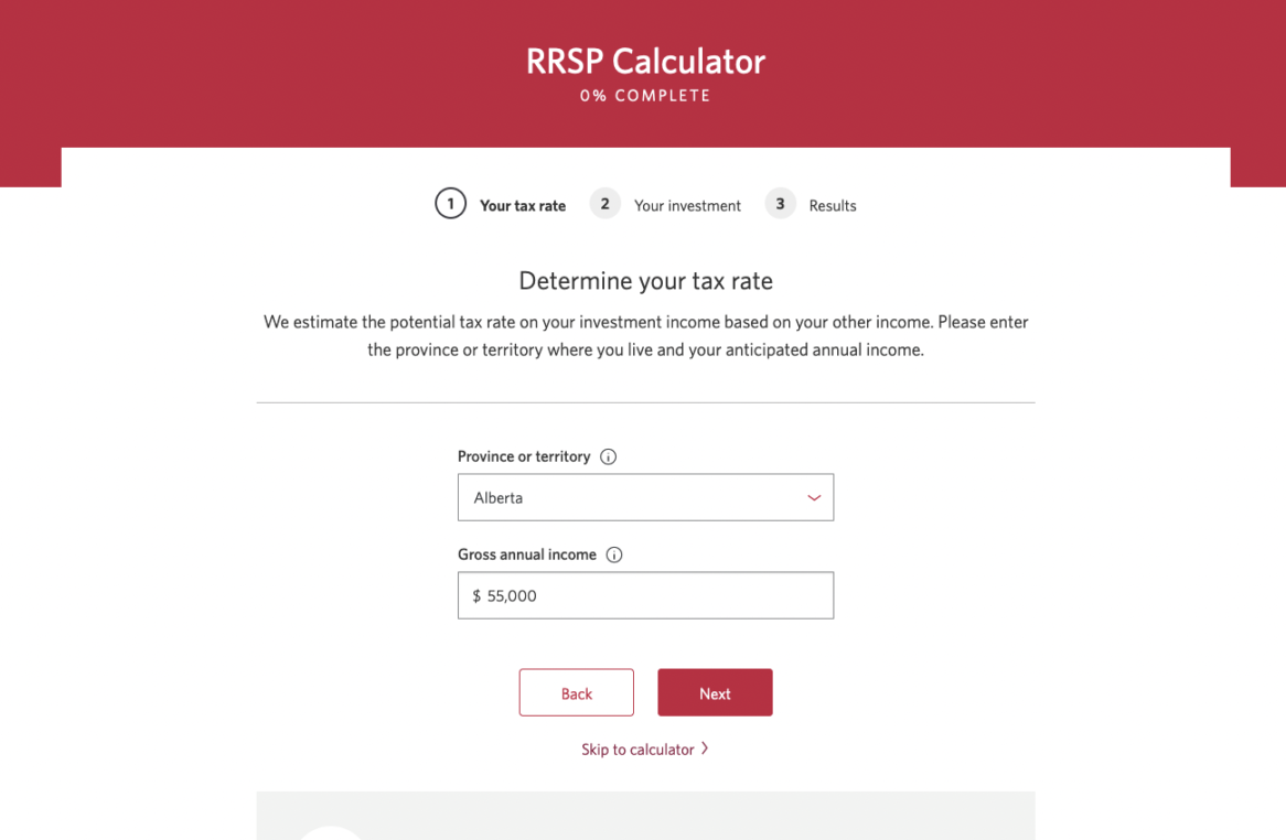 CIBC RRSP Calculator 0% complete